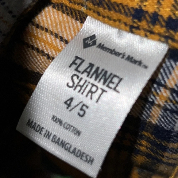 4/5 golden yellow blue & white plaid Member's Mark button up long sleeve shirt - Picture 3 of 3